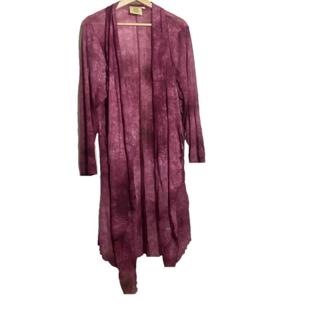 Asian Creation open front ti  dye burgundy beach swim cover up size M